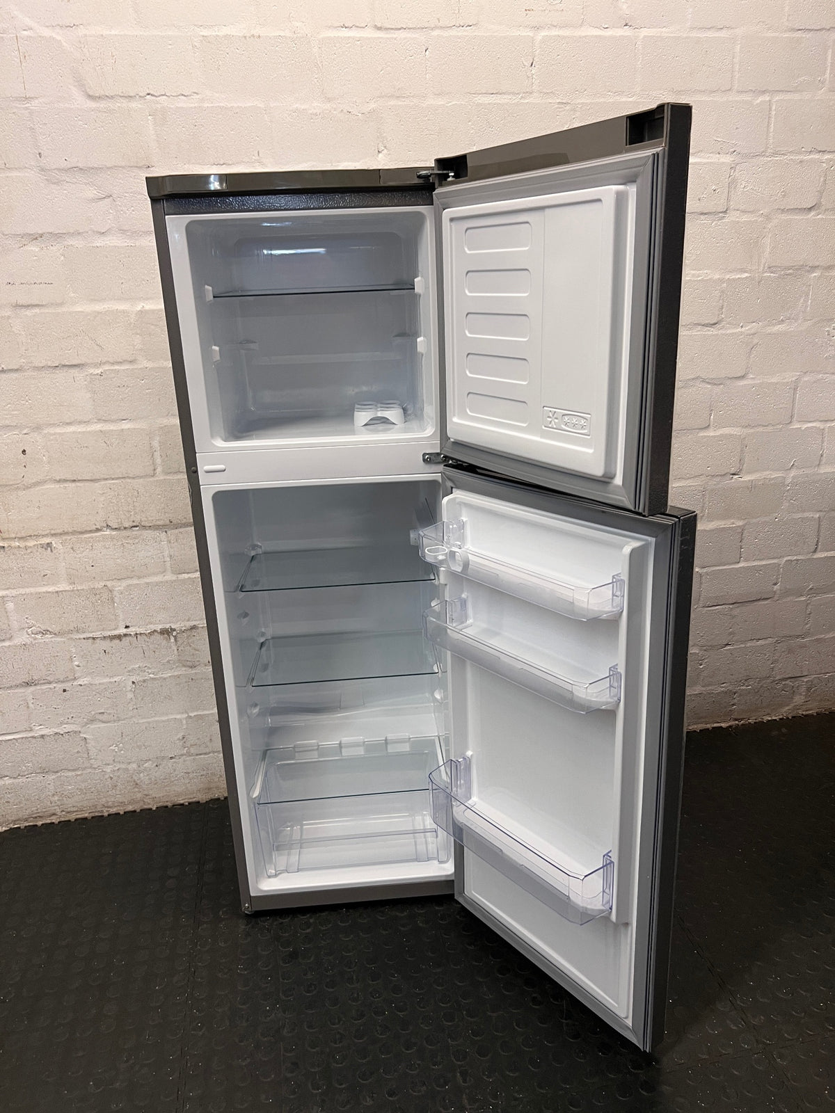Defy Silver Two-Door Fridge Freezer — Good Working Order – side view