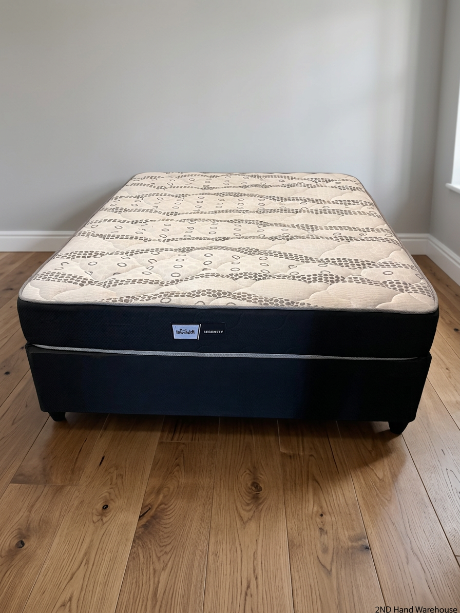 Queen Mattress and Base Set in Black and White — Good Condition; Still New – styled product image