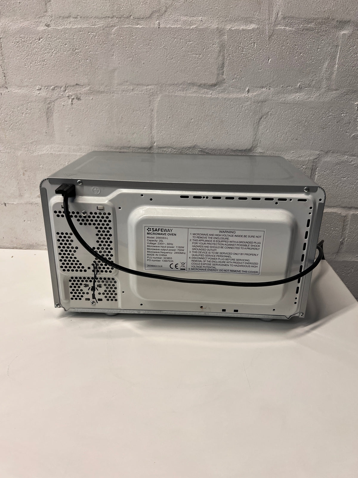 Safeway Countertop Microwave in Silver Finish — Good Working Order – back view