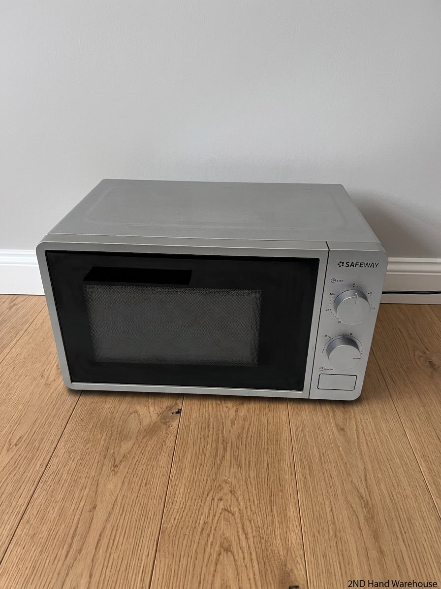 Safeway Countertop Microwave in Silver Finish — Good Working Order – styled product image