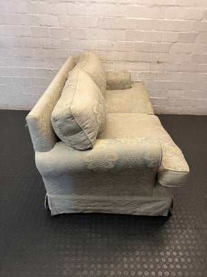 Sage and Gold Damask 2 Seater Couch — Good Secondhand Condition – back view