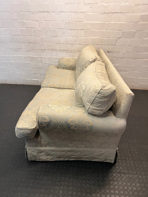 Sage and Gold Damask 2 Seater Couch — Good Secondhand Condition – side view