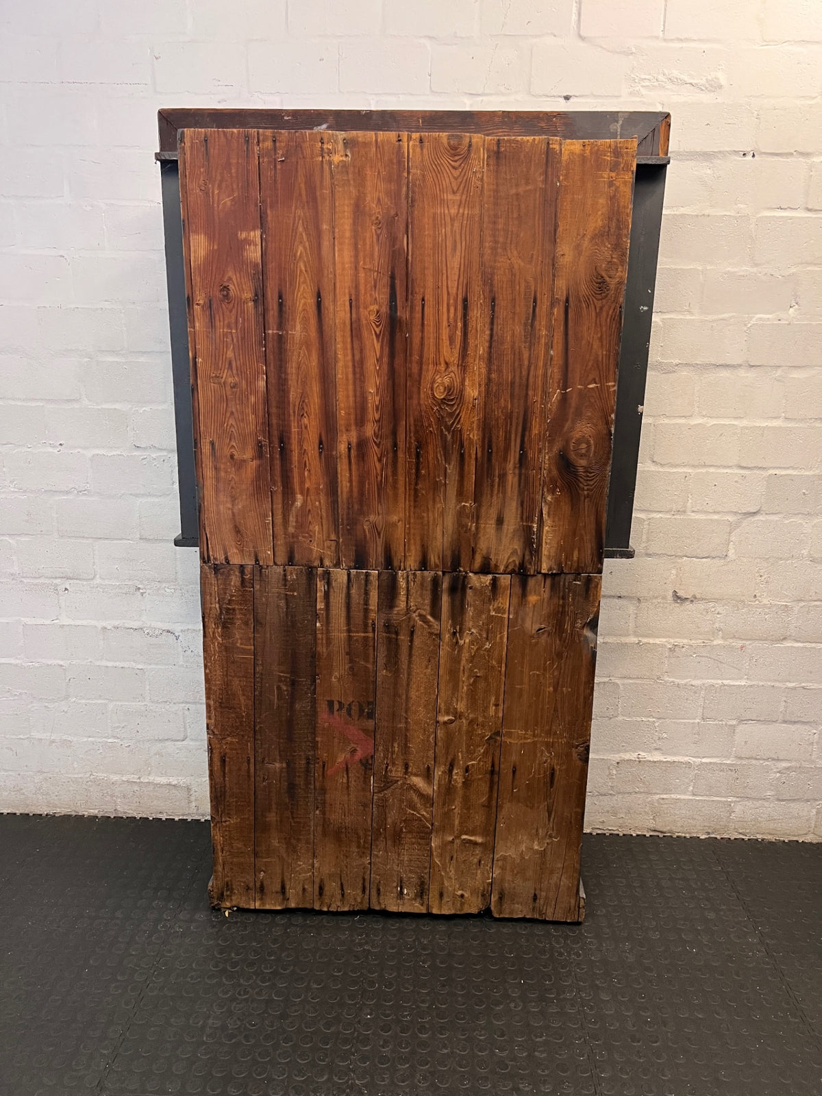 Charcoal Grey Wooden Kitchen Dresser with Cup Handles — Well Used Cabinet – back view