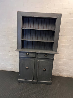 Charcoal Grey Wooden Kitchen Dresser with Cup Handles — Well Used Cabinet – main front view
