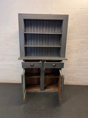 Charcoal Grey Wooden Kitchen Dresser with Cup Handles — Well Used Cabinet – side view