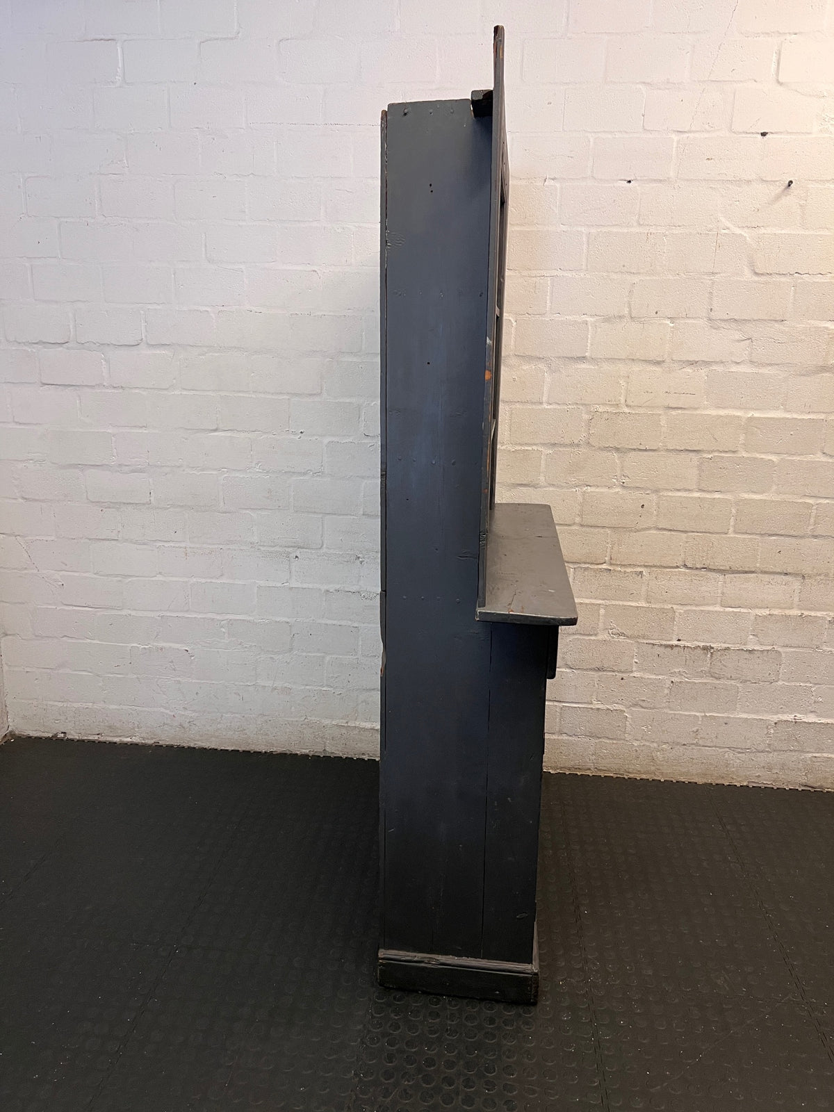 Charcoal Grey Wooden Kitchen Dresser with Cup Handles — Well Used Cabinet – top view