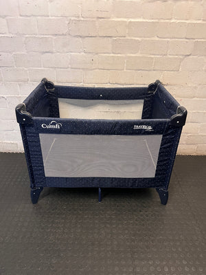 Polka Dot Portable Baby Cot and Playpen — Fair Condition; Large Frame Size – back view