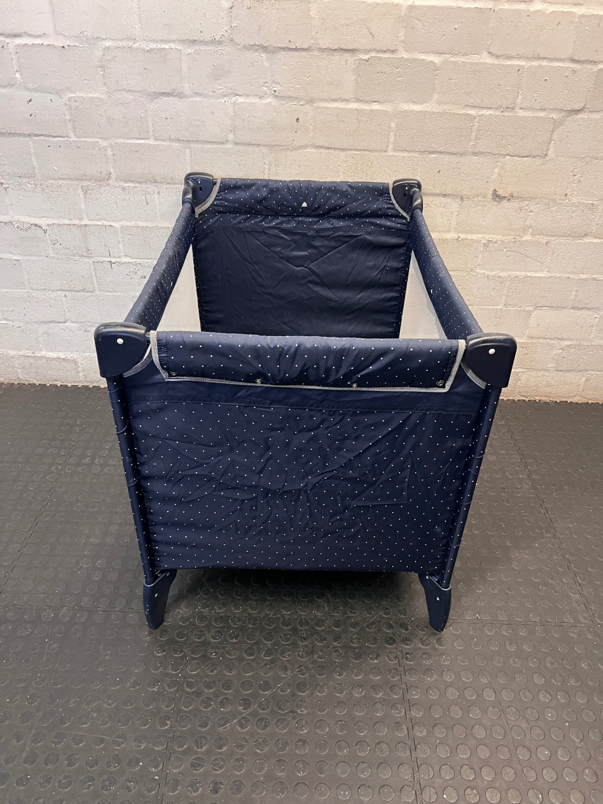 Polka Dot Portable Baby Cot and Playpen — Fair Condition; Large Frame Size – main front view