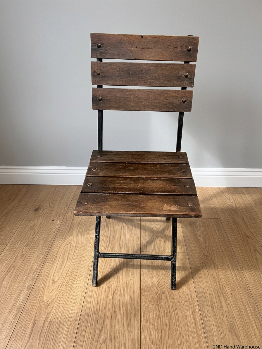 Rustic Slatted Timber and Metal Folding Chair – styled product image