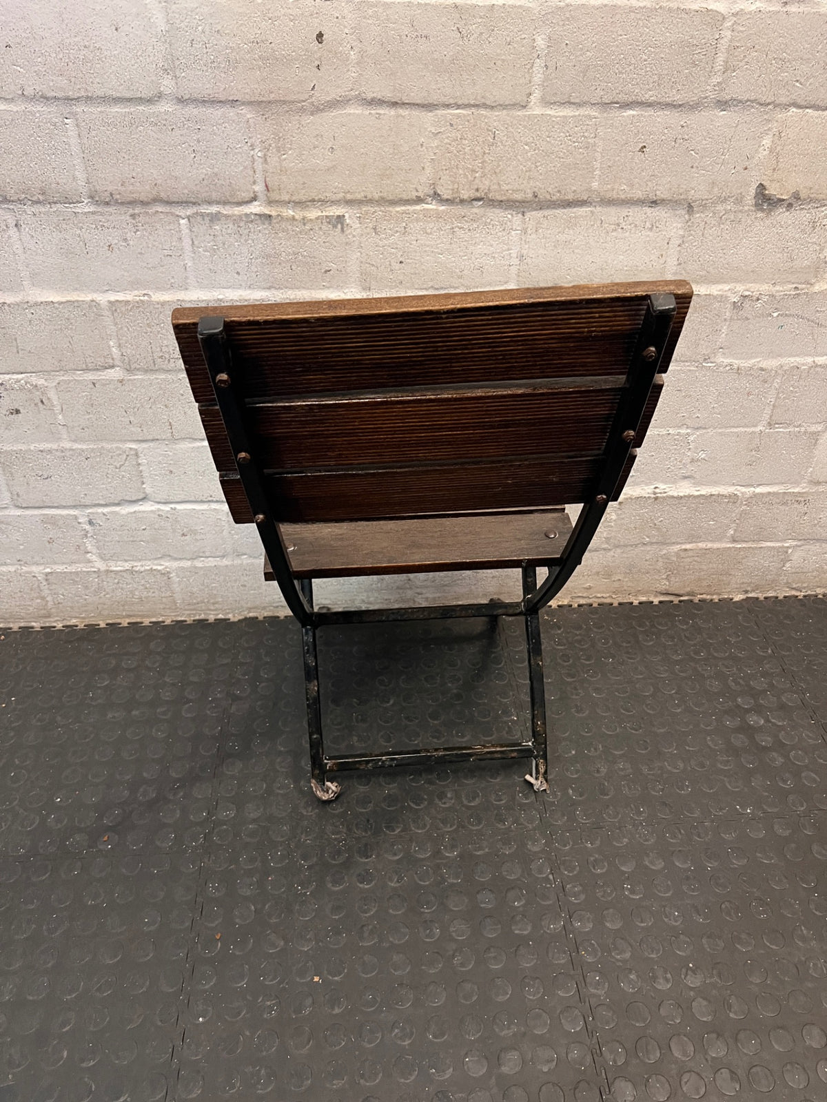 Rustic Slatted Timber and Metal Folding Chair – top view