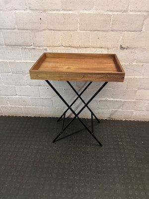 Wooden Butler Tray with Black Metal Stand – main front view