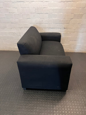 Black Synthetic Polyester 2 Seater Couch — Stains on Material; Good Functionality – back view