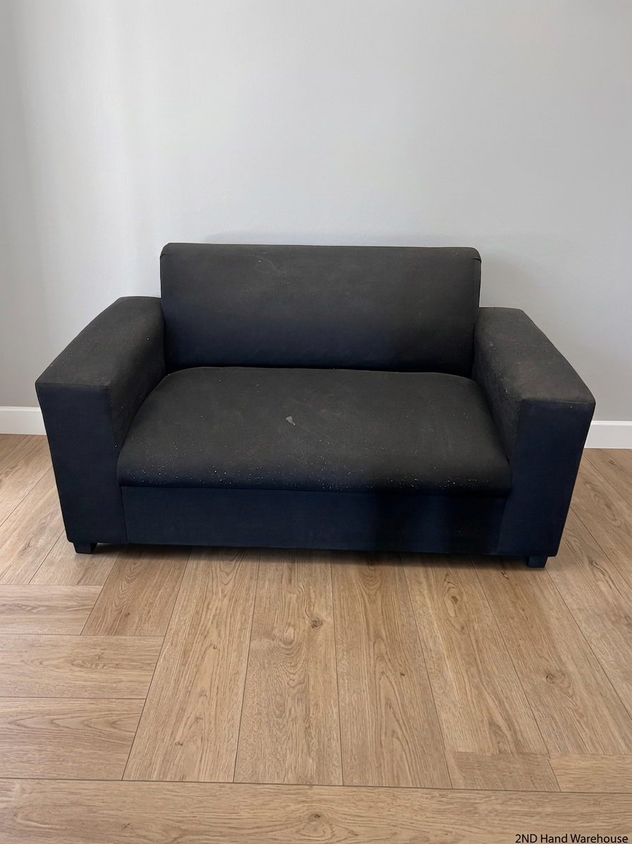 Black Synthetic Polyester 2 Seater Couch — Stains on Material; Good Functionality – styled product image