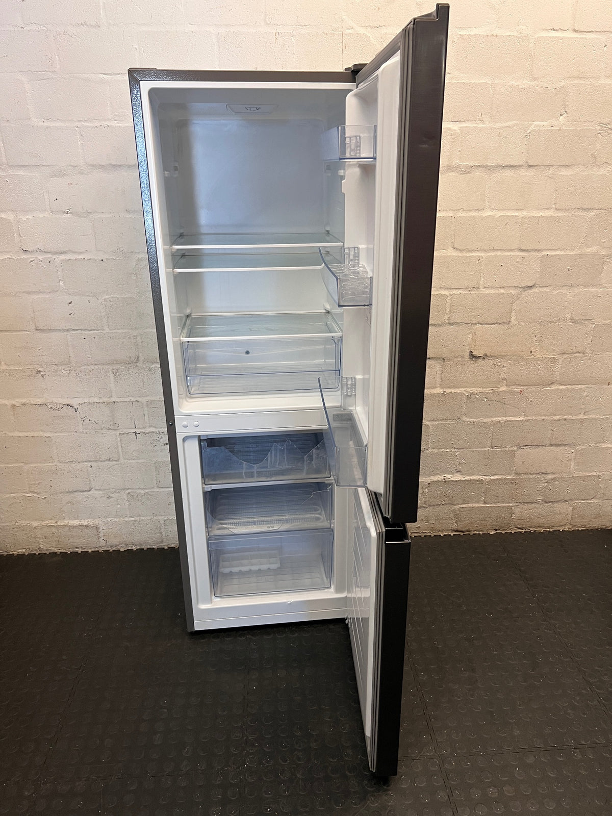 Hisense Bottom-Mount Fridge-Freezer in Grey — Working with Visible Surface Dents and Scuffs – side view