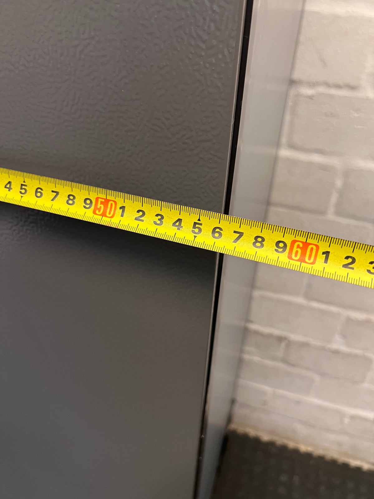 Hisense Bottom-Mount Fridge-Freezer in Grey — Working with Visible Surface Dents and Scuffs – width measurement
