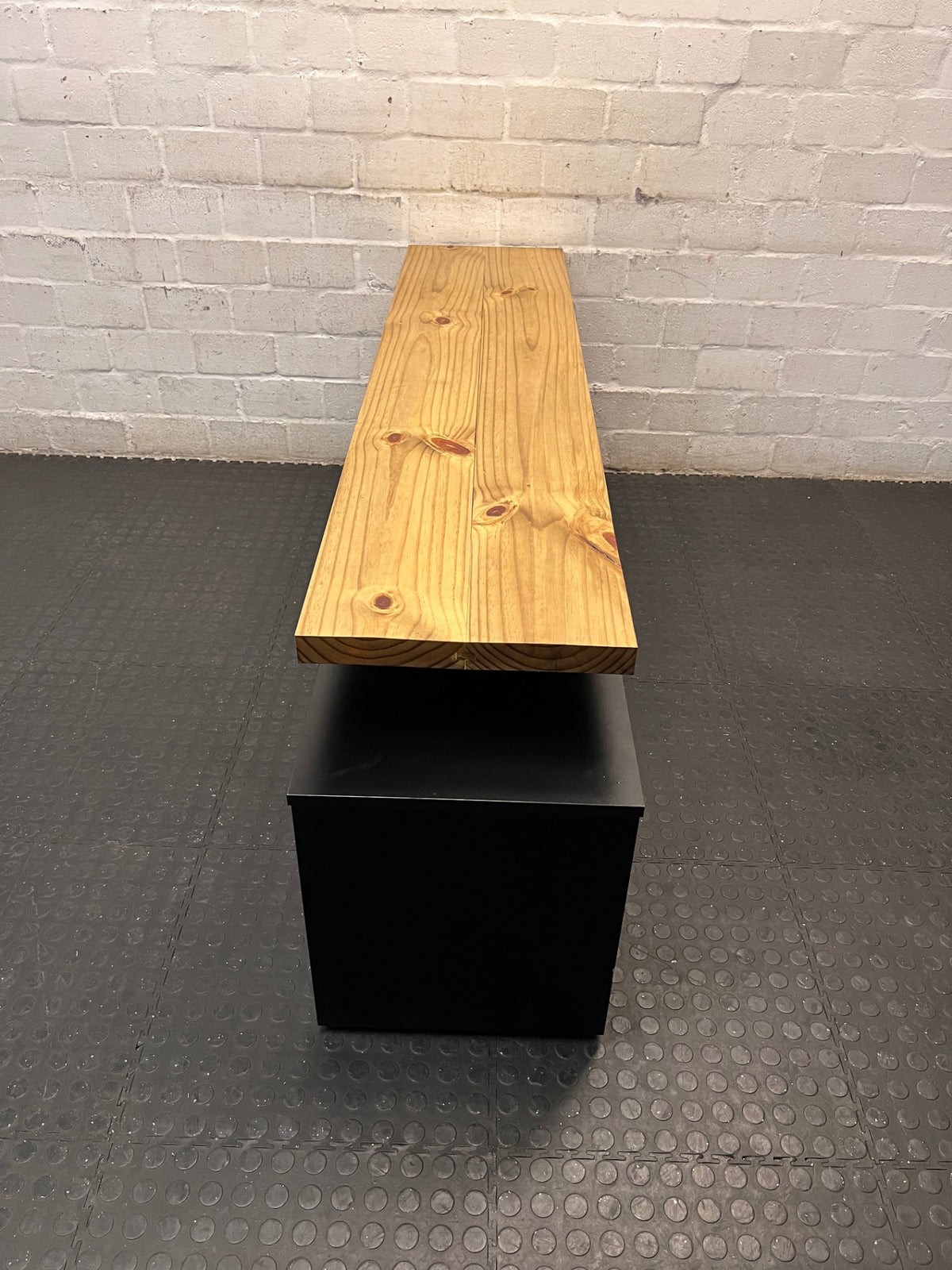 Black Melamine and Natural Pine TV Unit — Normal Wear with Loose Back Cover – side view