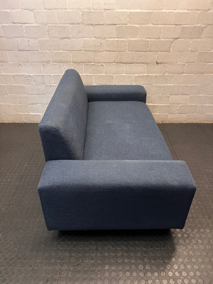 Modern Blue Fabric 2-Seater Couch — Fair Condition with Visible Wear – back view