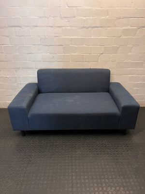 Modern Blue Fabric 2-Seater Couch — Fair Condition with Visible Wear – main front view