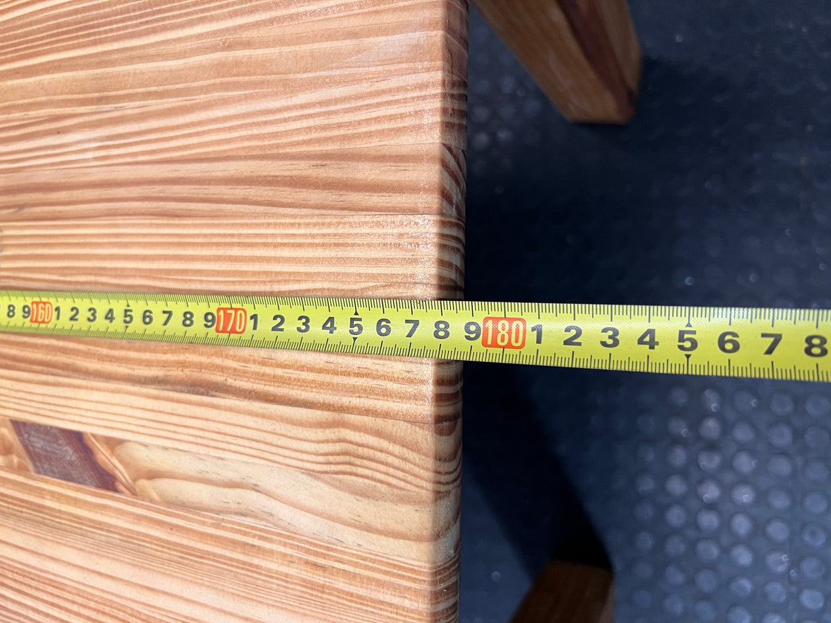 Solid Pine Dining Table in Oak Finish — Minor Green Mark on Table Top – width measurement