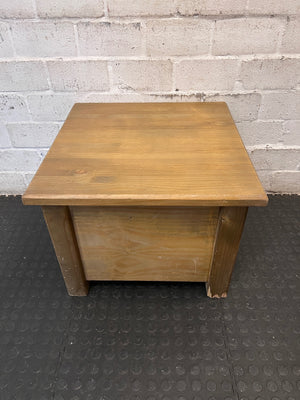 Square Brown Wooden Coffee Table with Slatted Shelf — Fair Used Condition – condition detail