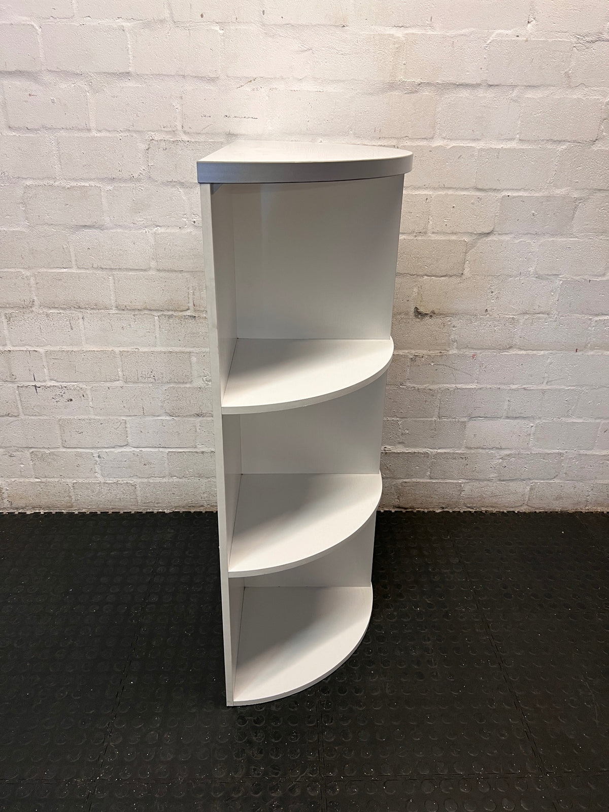 White Curved Semi-Circular Open Shelving Unit – back view