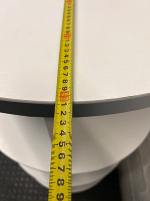 White Curved Semi-Circular Open Shelving Unit – depth measurement