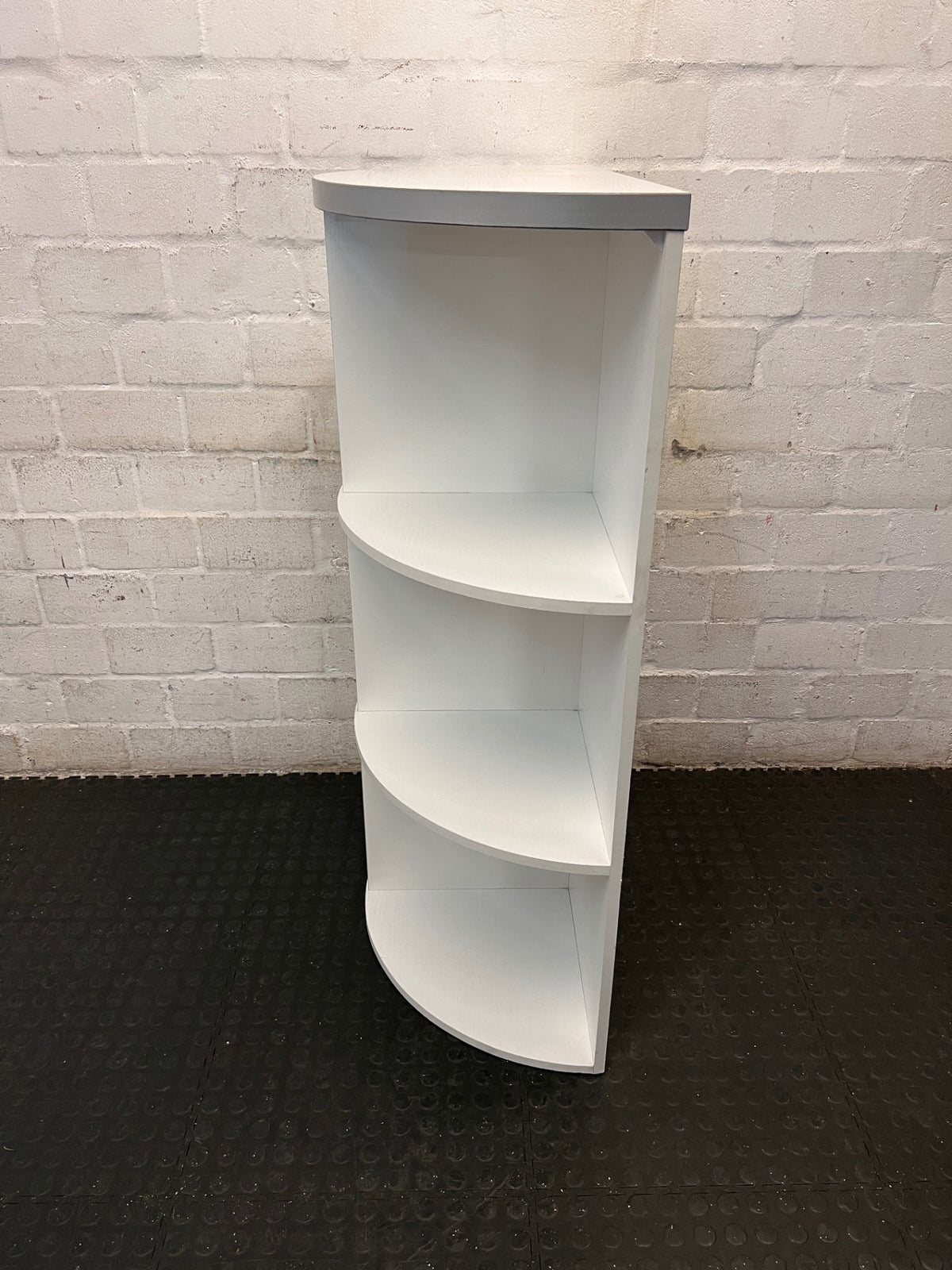 White Curved Semi-Circular Open Shelving Unit – side view