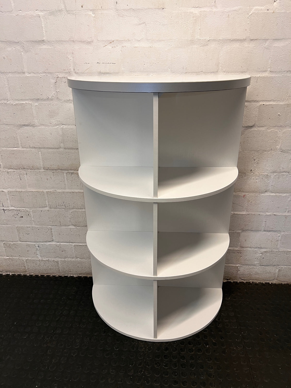 White Curved Semi-Circular Open Shelving Unit – top view