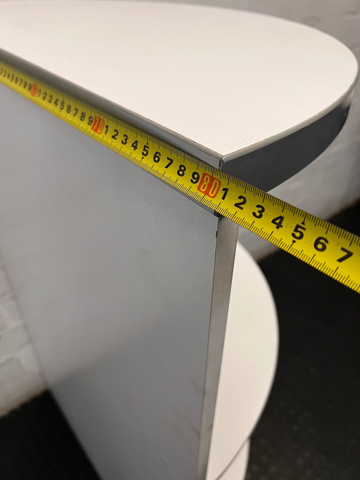 White Curved Semi-Circular Open Shelving Unit – width measurement