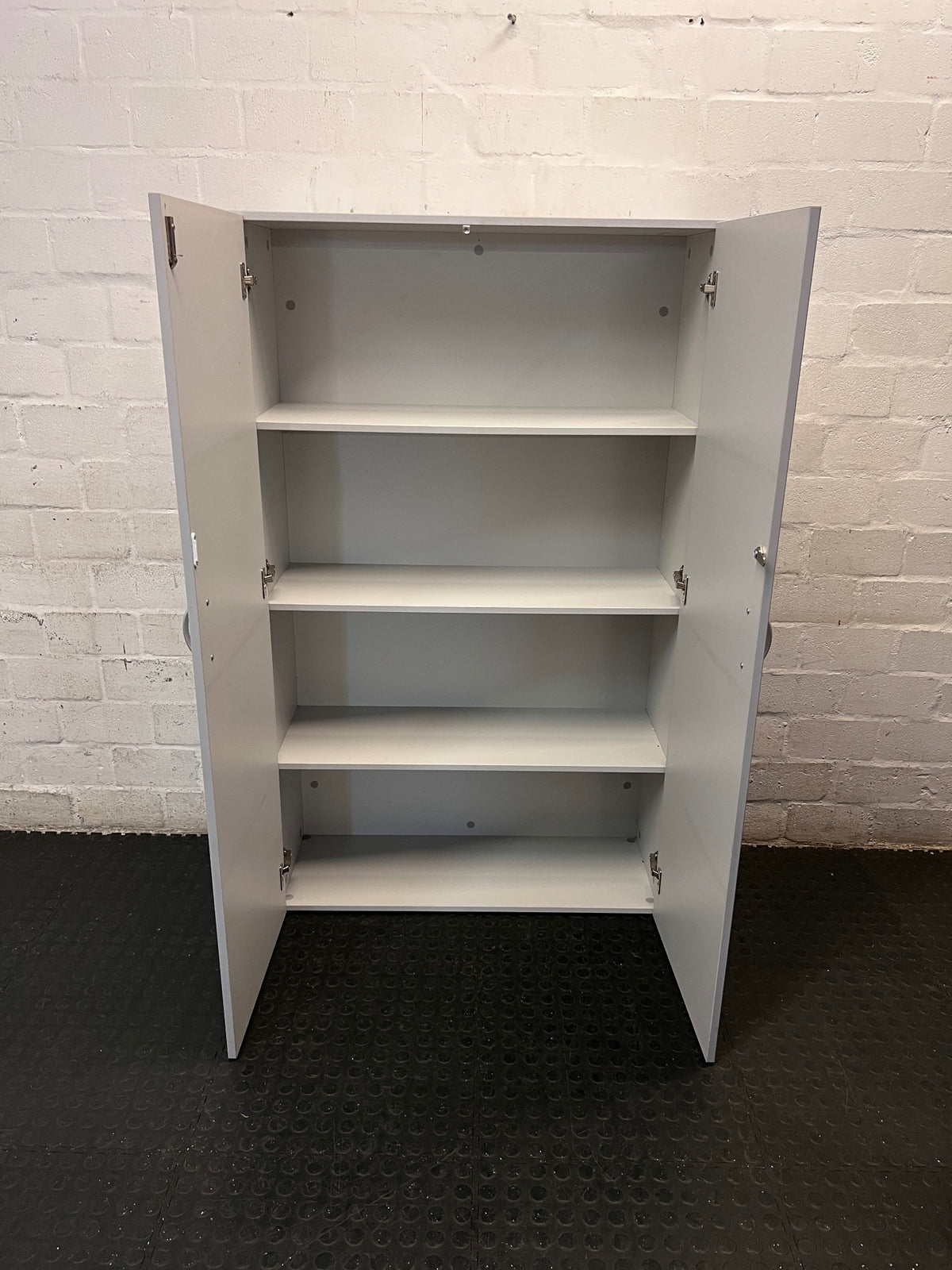 Tall Grey Two-Door Storage Wardrobe – side view
