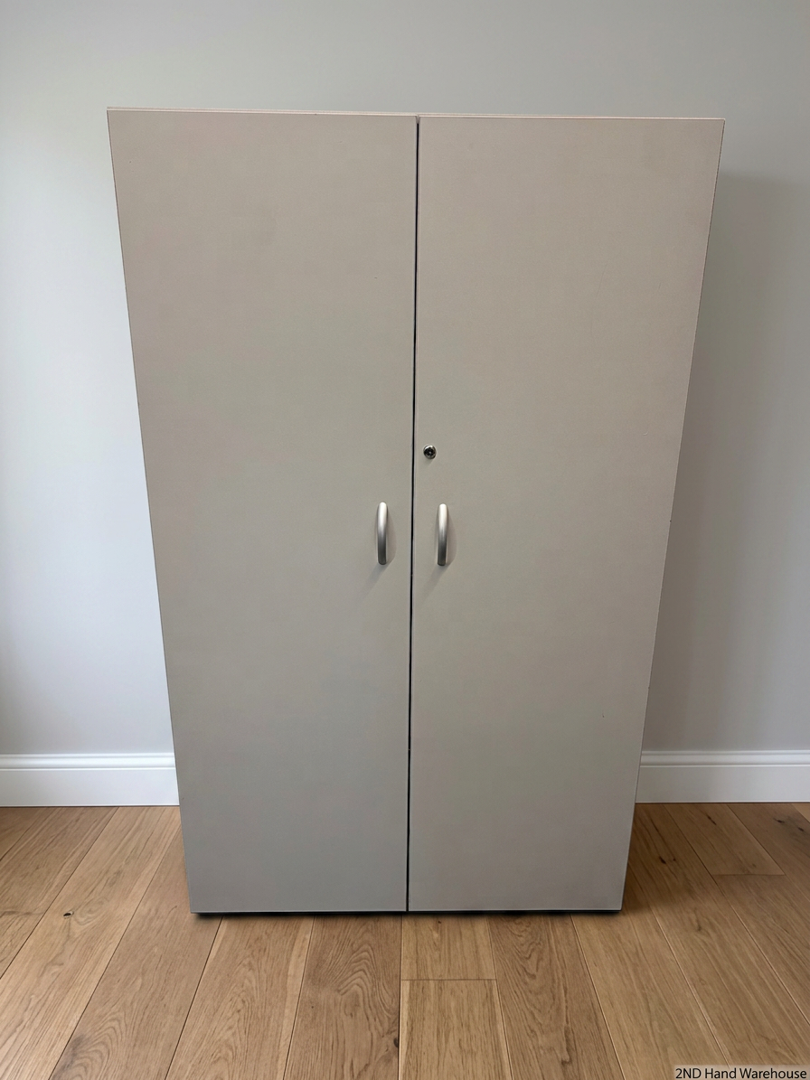 Tall Grey Two-Door Storage Wardrobe – styled product image