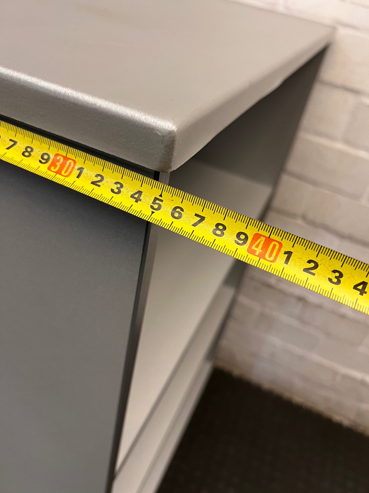 Matte Grey Wooden Bookshelf with Adjustable Shelving – depth measurement
