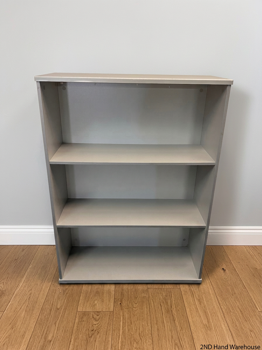Matte Grey Wooden Bookshelf with Adjustable Shelving – styled product image