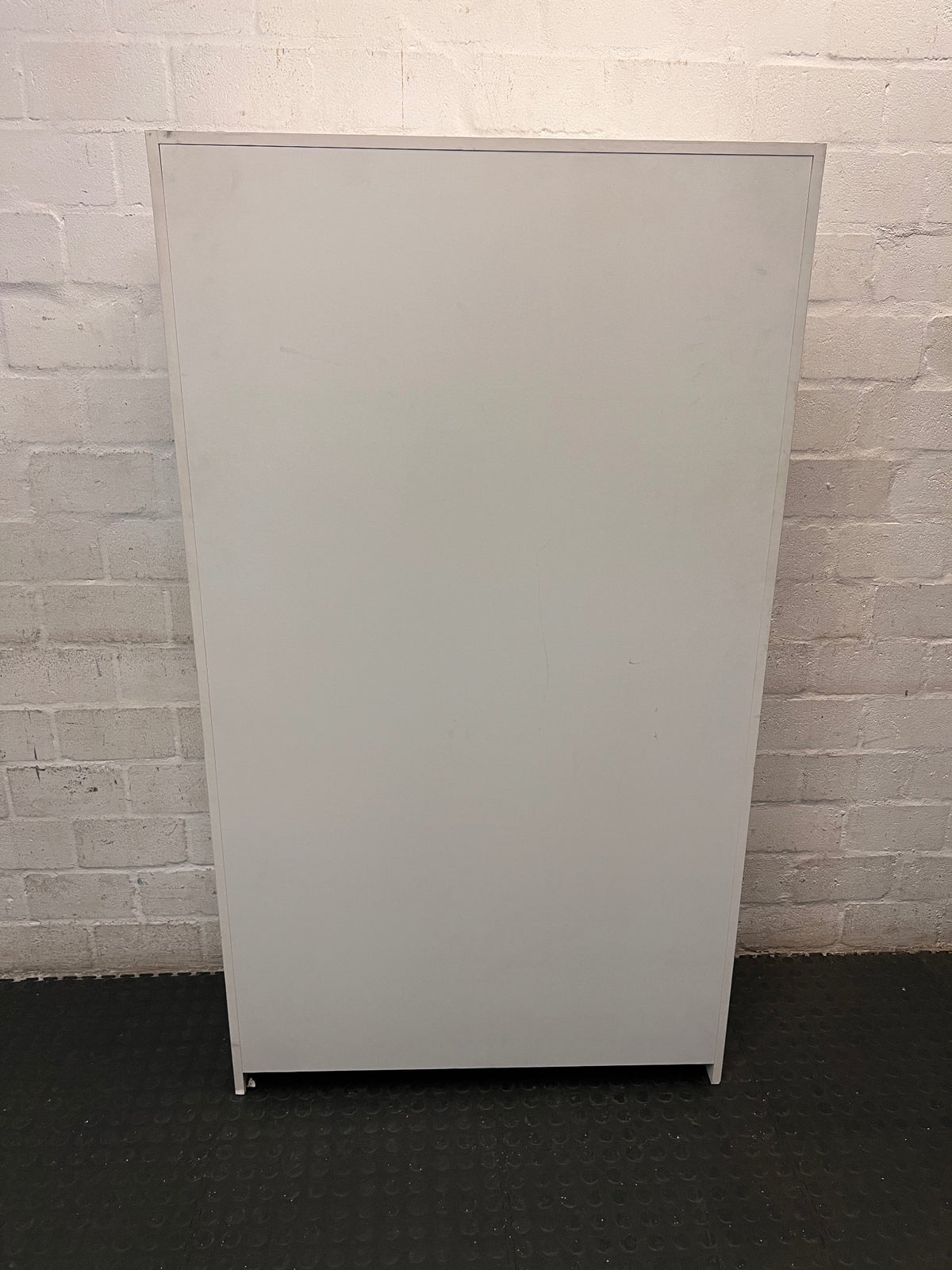 Tall White Two-Door Storage Cupboard with Lock – back view