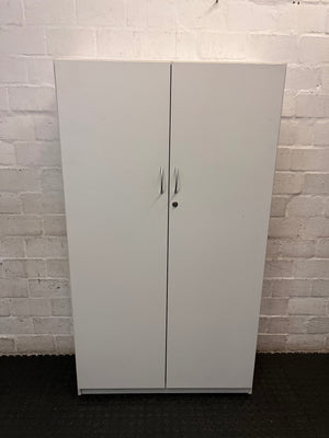 Tall White Two-Door Storage Cupboard with Lock – main front view
