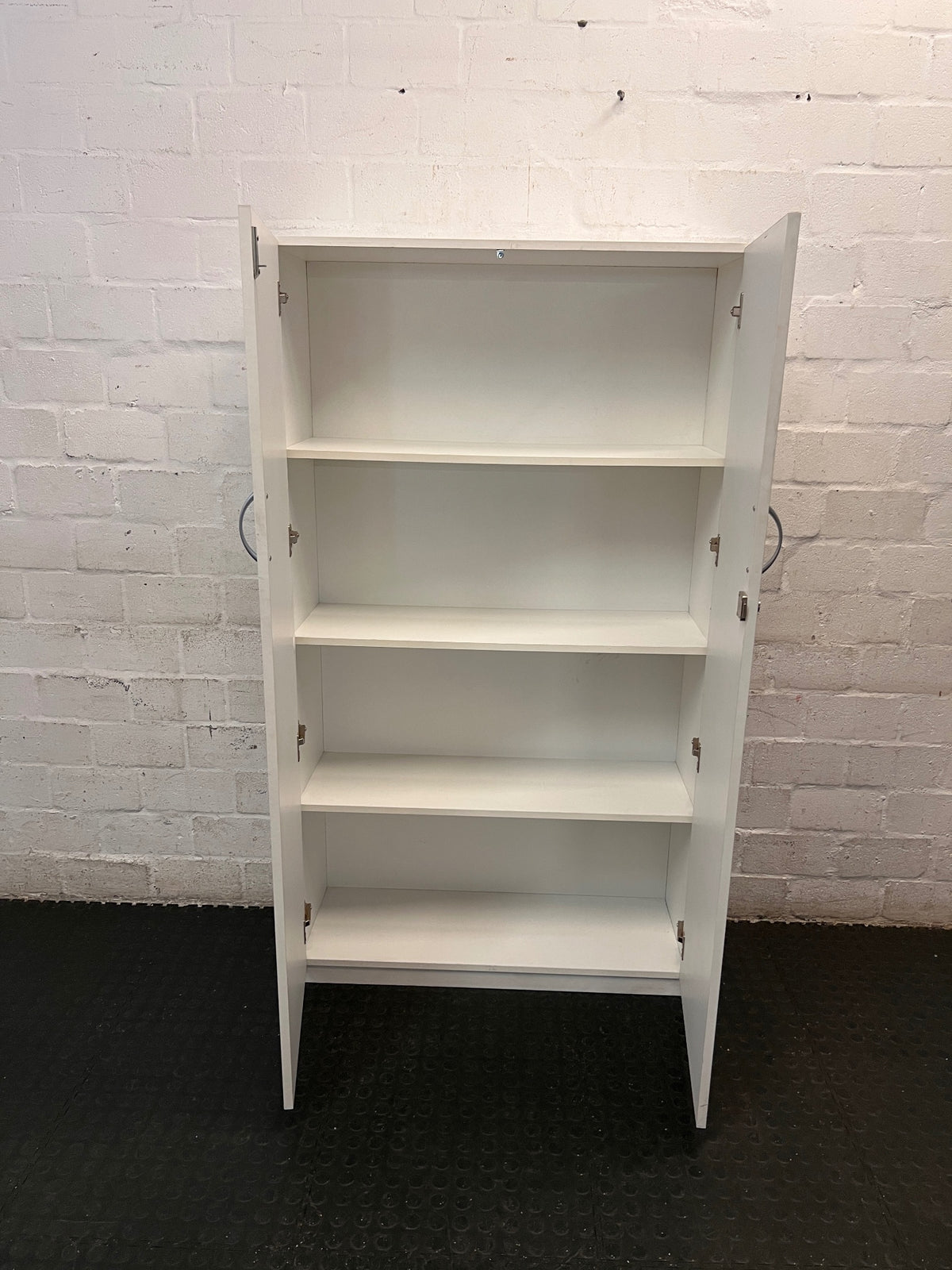 Tall White Two-Door Storage Cupboard with Lock – side view