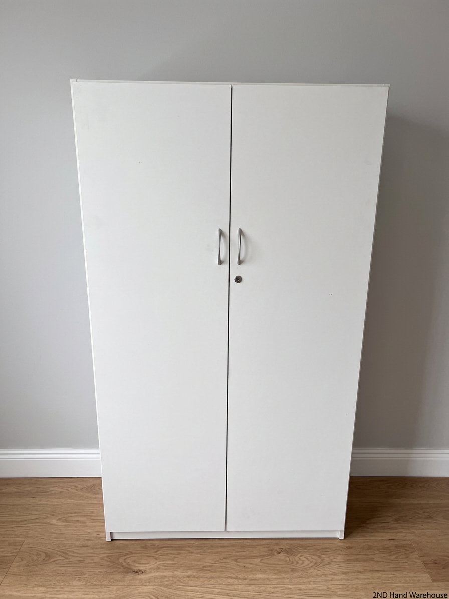Tall White Two-Door Storage Cupboard with Lock – styled product image