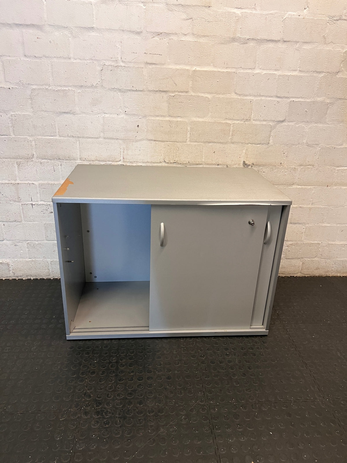 Grey Sliding Door Office Credenza – side view