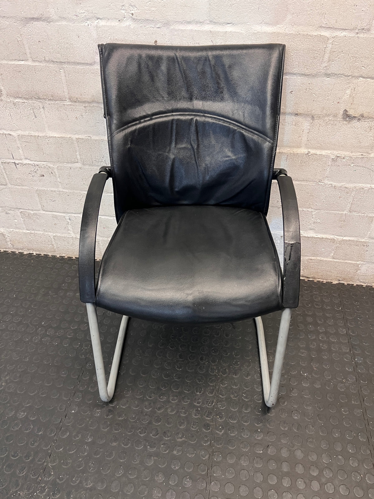 Black Upholstered Visitor Chair with Metal Sleigh Base – top view