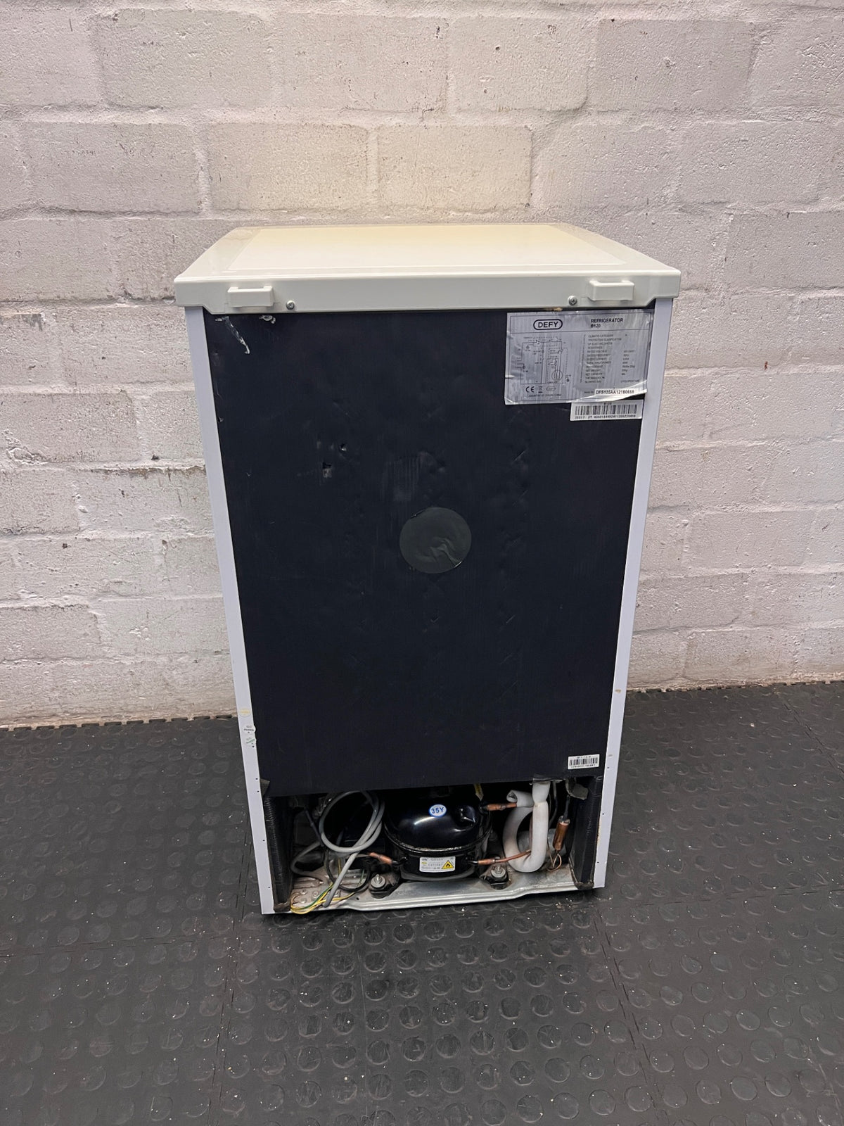 Defy White Compact Bar Fridge — Good Working Order – back view