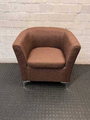 Modern Brown Fabric Tub Chair with Chrome Legs — Good Working Order – main front view