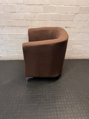 Modern Brown Fabric Tub Chair with Chrome Legs — Good Working Order – side view