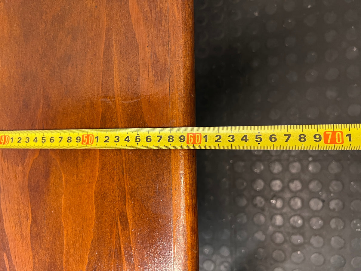 Classic Brown Wooden Coffee Table with Turned Legs — Fair Condition with Visible Wear – depth measurement