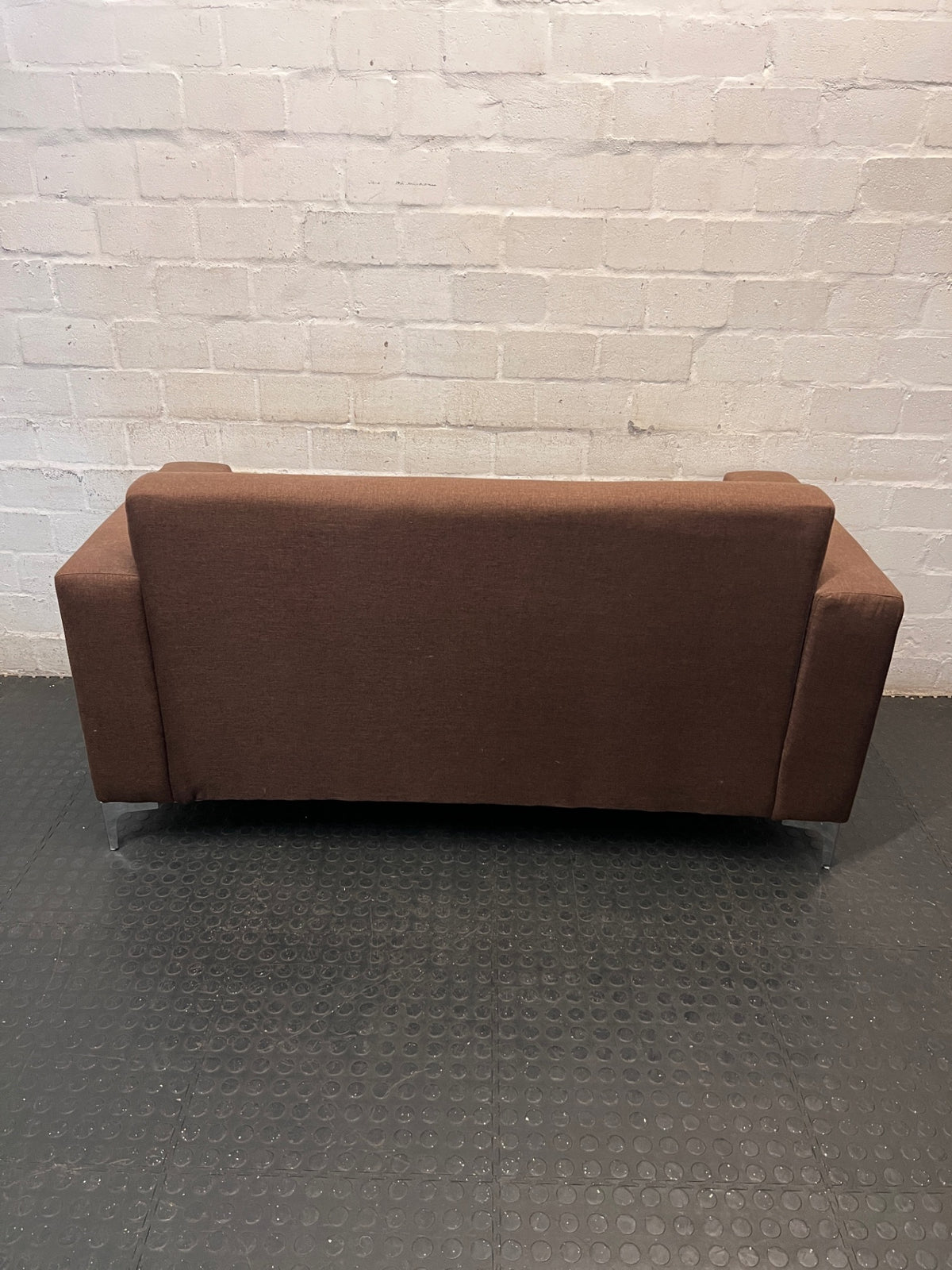 Brown Fabric 2 Seater Couch with Silver Legs — Well Used Condition – condition detail