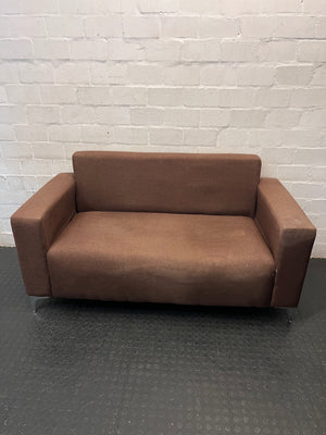 Brown Fabric 2 Seater Couch with Silver Legs — Well Used Condition – top view