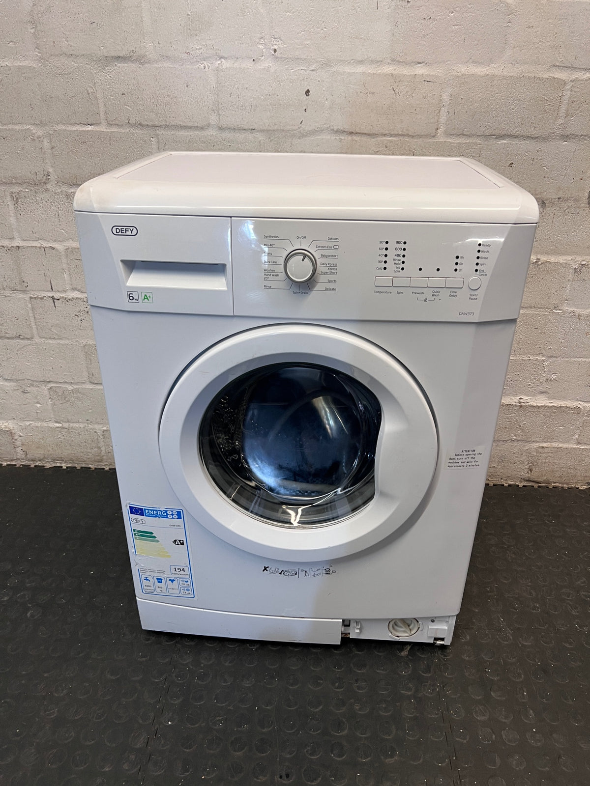 Defy 6kg White Front Loader Washing Machine — Door Hard to Close and Missing Drain Cover – main front view