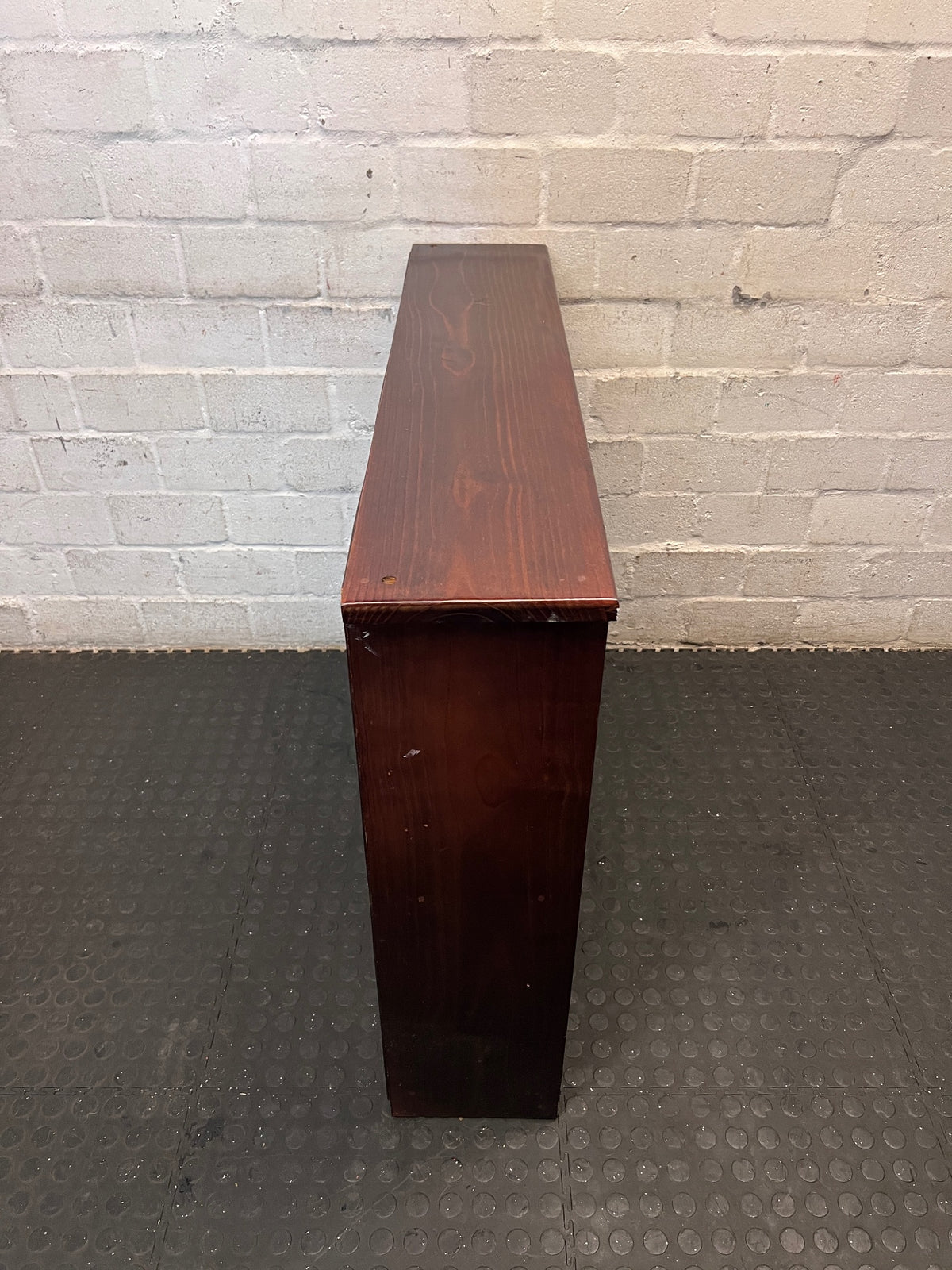 Dark Stained Pine 2-Tier Low Bookshelf — Good Working Order – back view