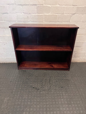 Dark Stained Pine 2-Tier Low Bookshelf — Good Working Order – main front view