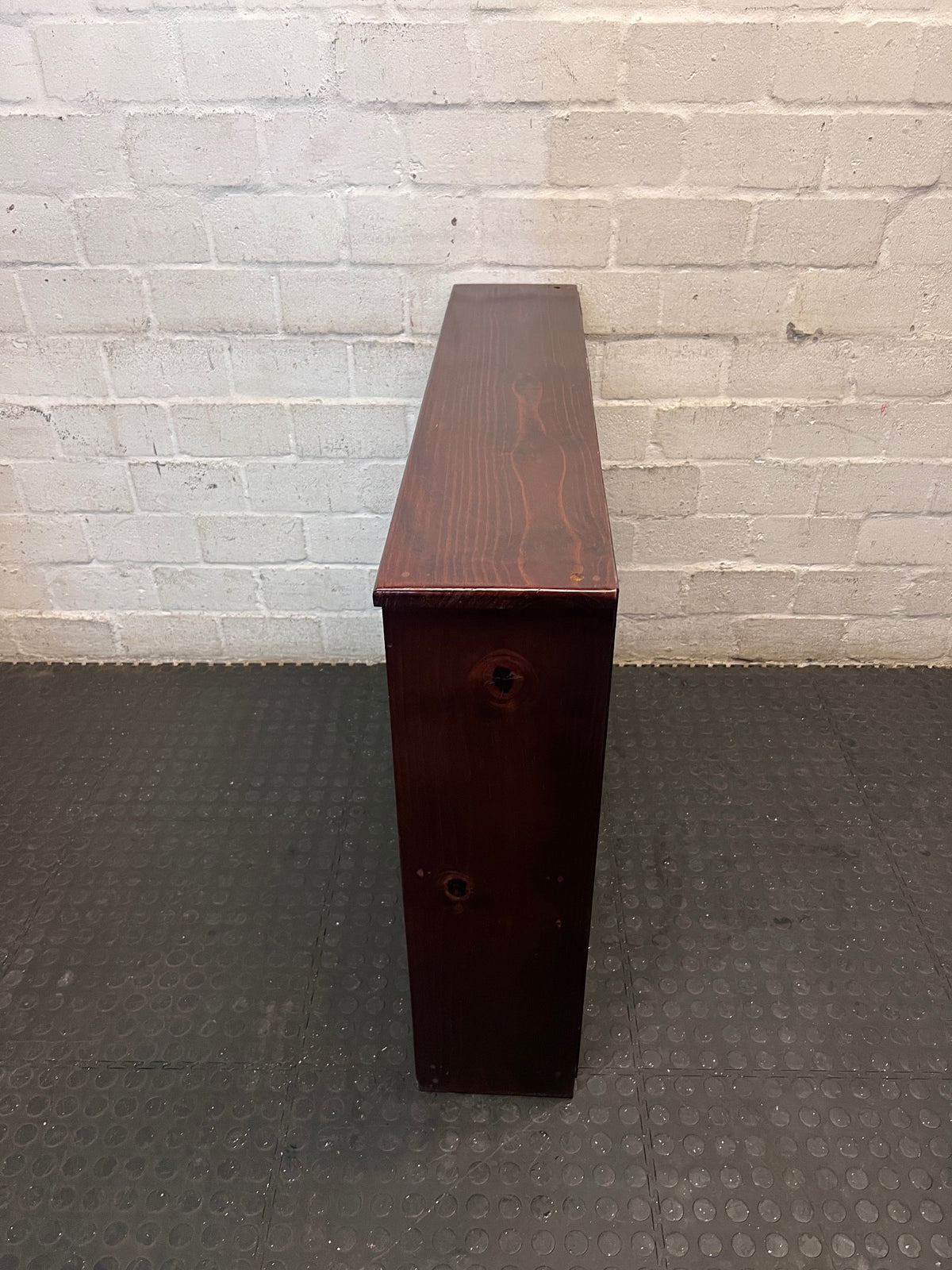 Dark Stained Pine 2-Tier Low Bookshelf — Good Working Order – side view