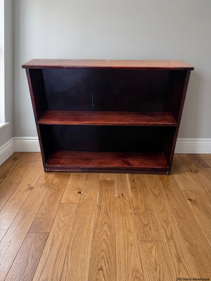 Dark Stained Pine 2-Tier Low Bookshelf — Good Working Order – styled product image